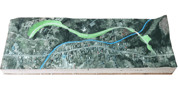 道路バイパス工事、完成予想立体地図
